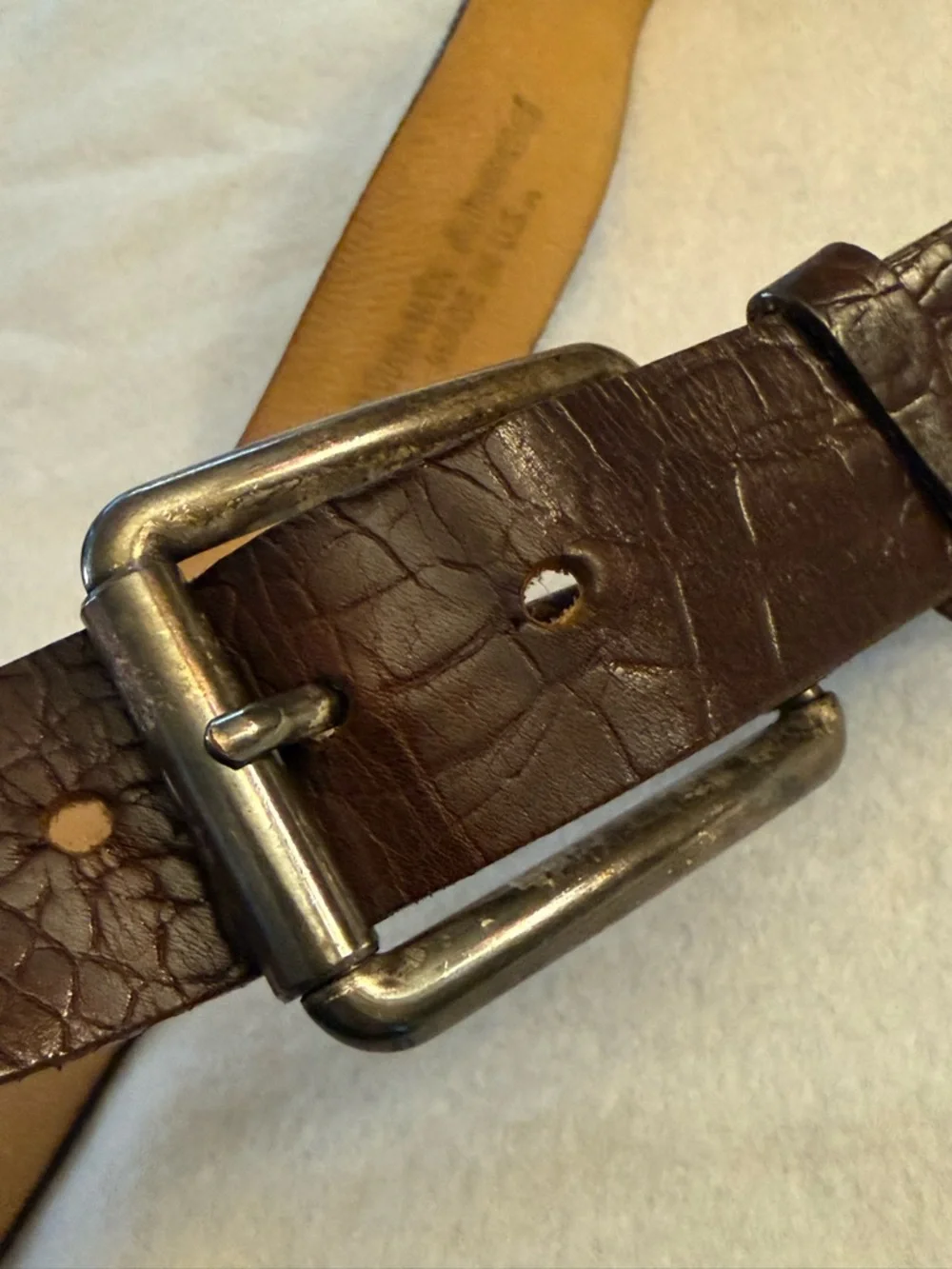 Vintage Classic Brown Croc-Embossed Leather Belt - Woman’s Large